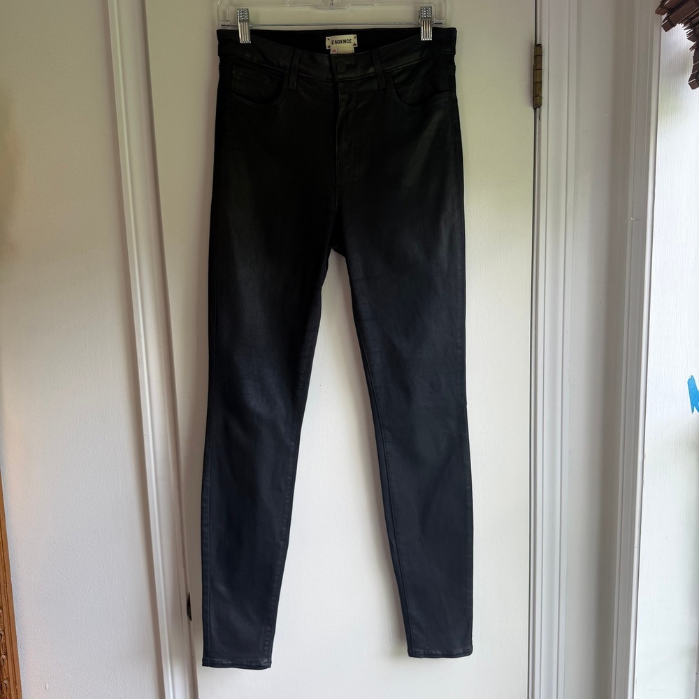 L'AGENCE Marguerite High Rise Skinny Black Coated Jeans 29 Made in USA